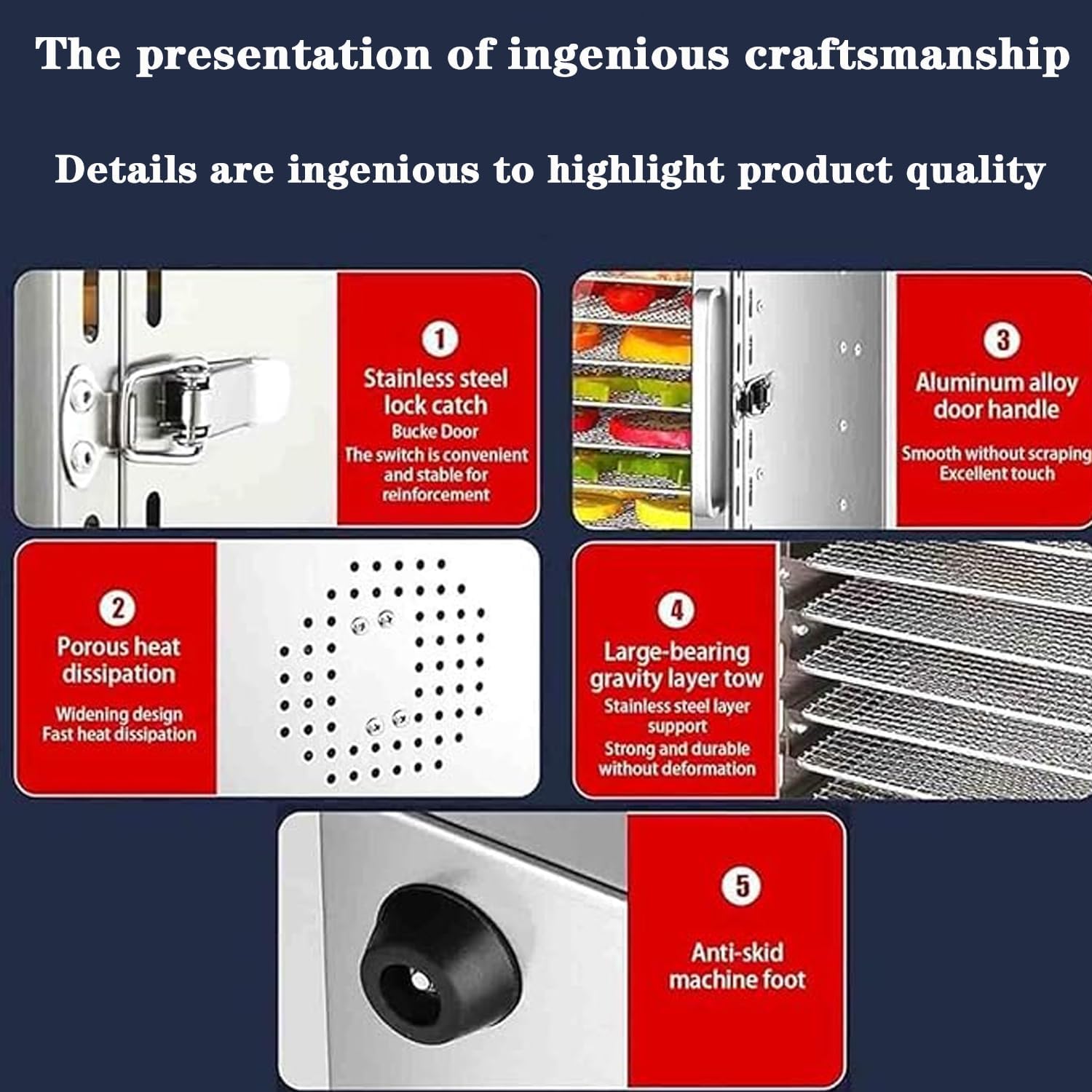 Food Dehydrator Machine, Commercial Freeze Dryer with 6/8/12/18 Tray, Adjustable Timer & Temperature Control, Stainless Steel Fruit Dryer for Fruit/Vegetable/Meat,6 Layer