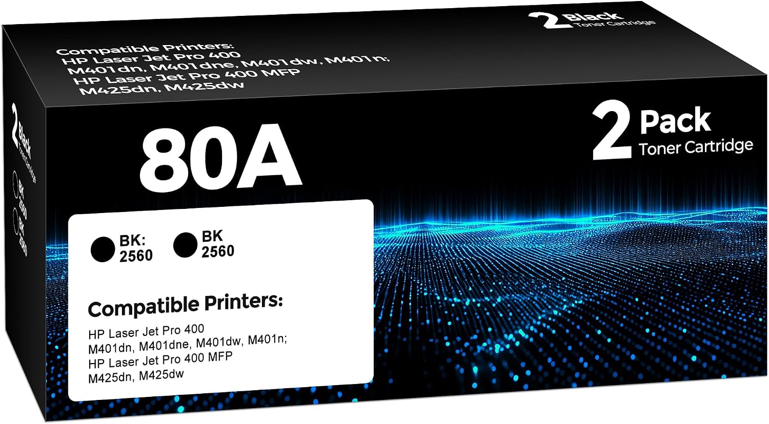 80A CF280A Toner Cartridge Laser Jet Pro 400 M401n M401dn M401dw Compatible for HP 80A CF280A Black Toner Cartridges for HP80A Work for HP Laser Jet Pro 400 M425 M425dn M425dw M401a M401d (2 Pack)