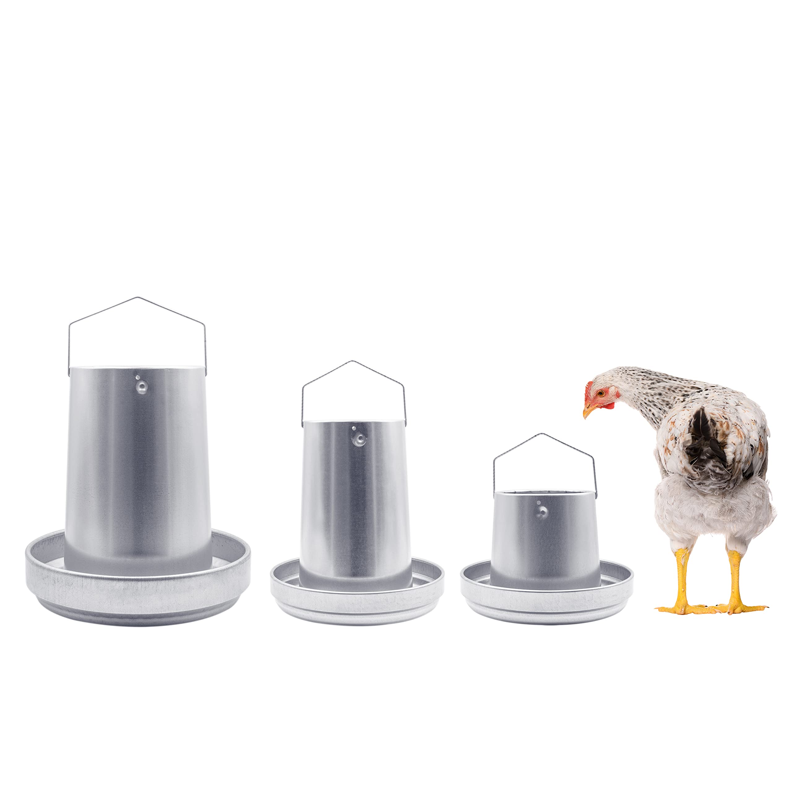 FINCA CASAREJO - Tolva Chapa galvanizada - Comedero Redondo 10 kg para Aves de Corral - con Cuerda para colgarlo - Incluye bolsita con 150 g de Conchilla Plus y Guía de Alimentación de Las Gallinas
