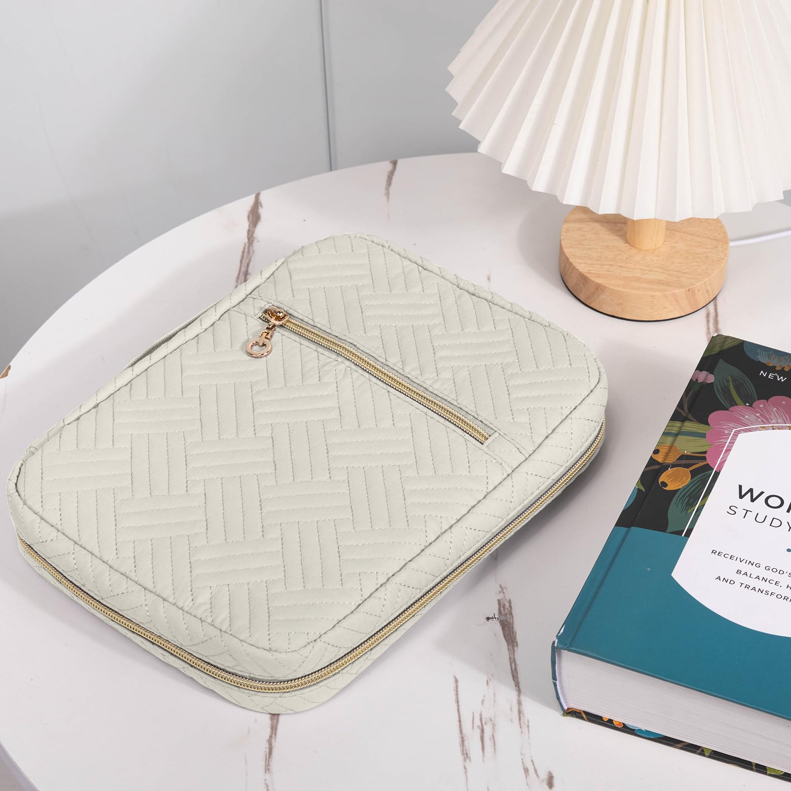 Housse de bible matelassée pour femme, grand sac de bible avec poignée et bandoulière, organiseur de fournitures d'étude biblique, étui de transport à fermeture éclair, couverture de livre chrétien