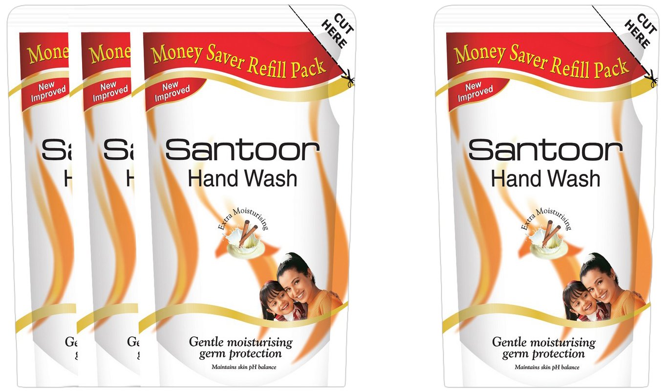 Santoor Hand Wash Moisturising Refill Pack 180 ml (Buy 3 Get 1 Free