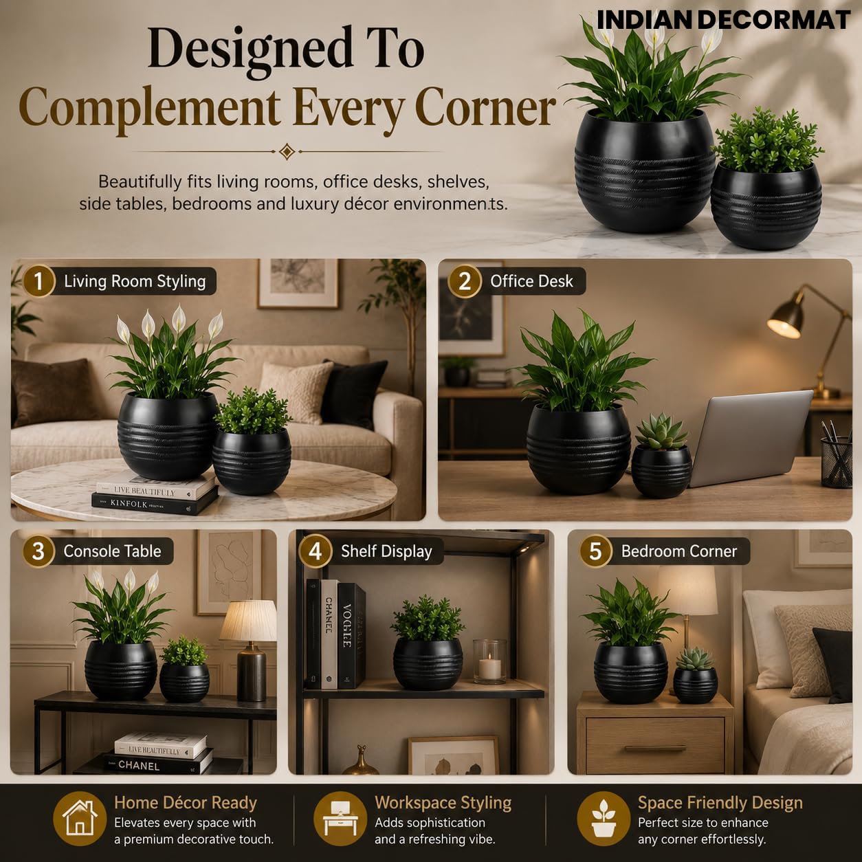 Black Indoor Planters - Modern Home Decor -6 Black Indoor Planters - Modern Home Decor -6