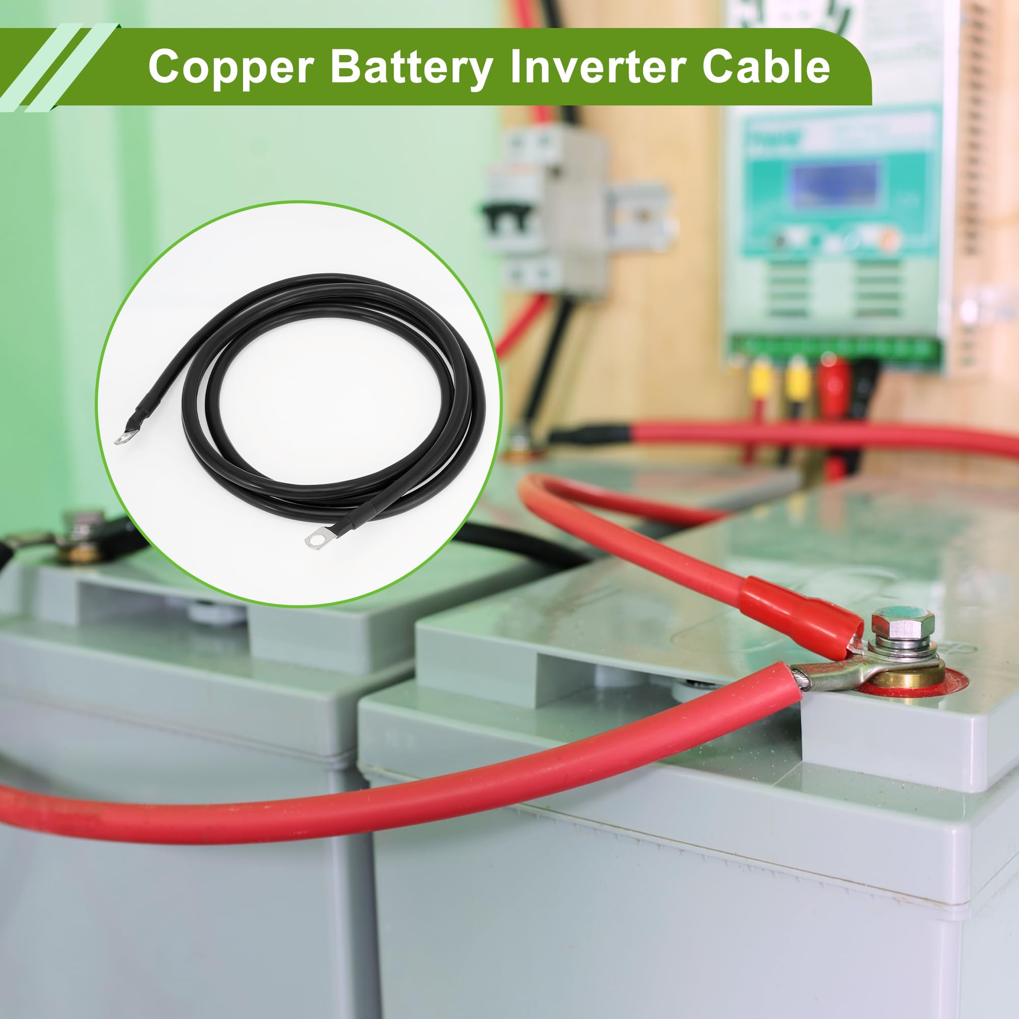 Uniwersalny kabel falownika akumulatora 3/8" z końcówką 2 AWG, długość 9 stóp, miedź cynowana, 1 sztuka, czarny