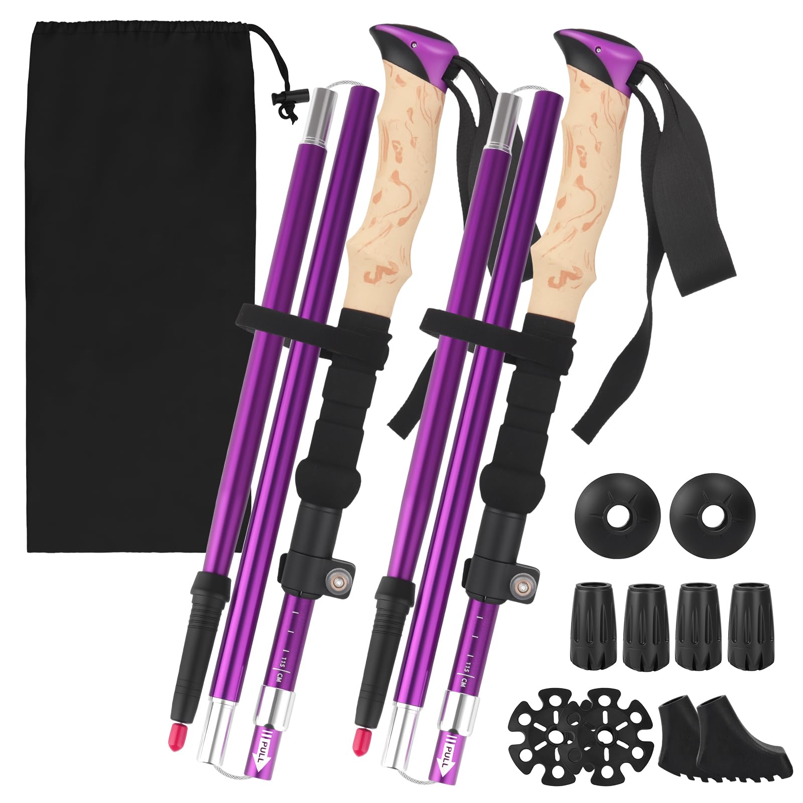 Bastoni da Trekking Alluminio,bastoncini da passeggio pieghevoli 115-135 cm,bastoncini da nordic walking,per donna e uomo,leggeri ed estensibili,con 5 Paia di Cuscinetto,per trekking ed escursionismo
