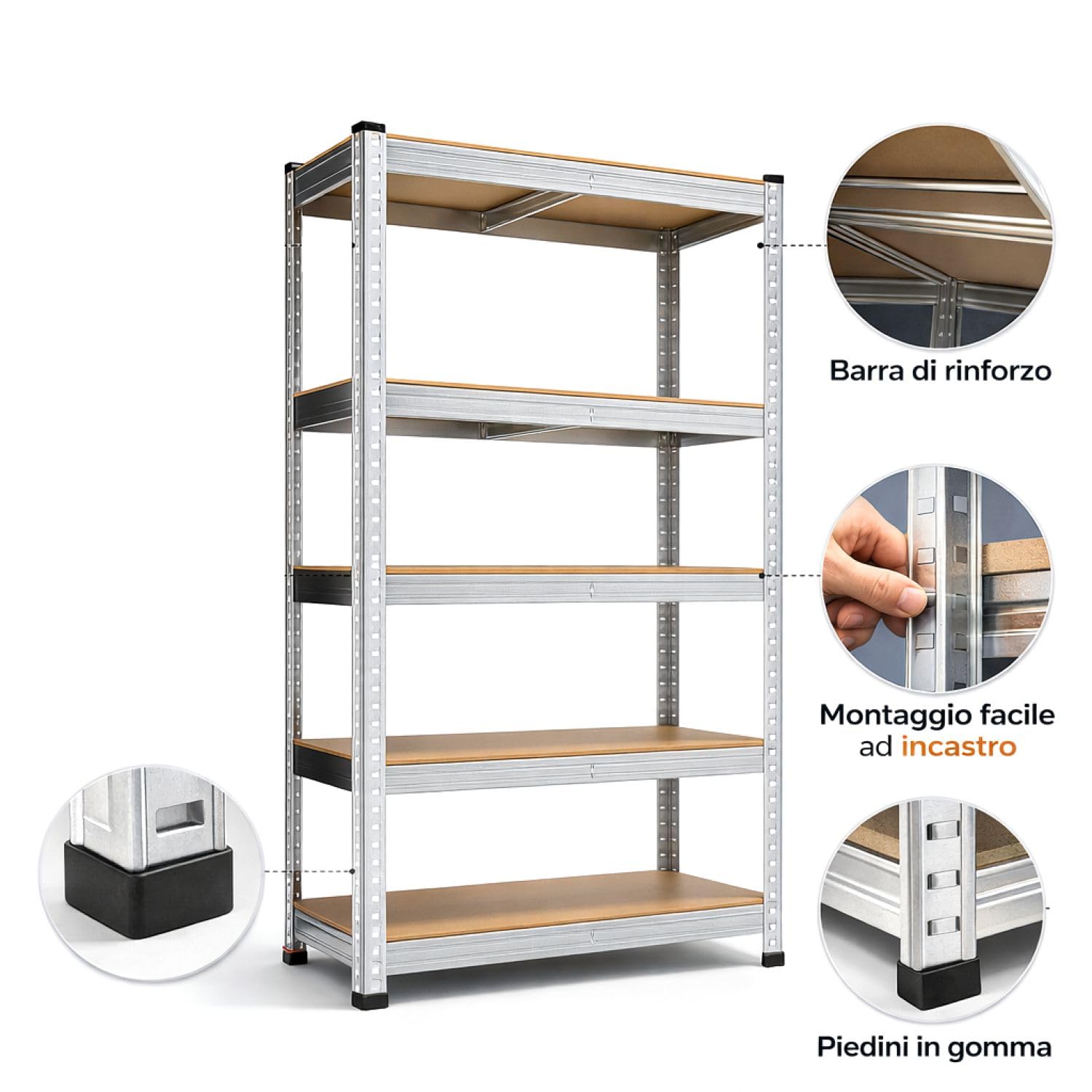Set 2 Scaffalature in Ferro 150x75x30 cm 5 Ripiani - 175 kg per Ripiano (875 kg Totali) - Scaffale Metallico con Ripiani in MDF - Montaggio ad Incastro - Ideale per Garage, Ripostiglio e Cantina