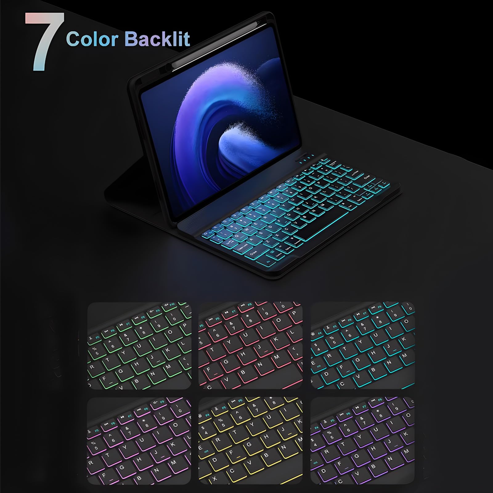 Spanish Ñ Keyboard Case for Huawei Matepad SE 11 Inch 2024, Backlit Detachable Wireless Bluetooth Keyboard with Pencil Holder, Tablet Mouse,Purple