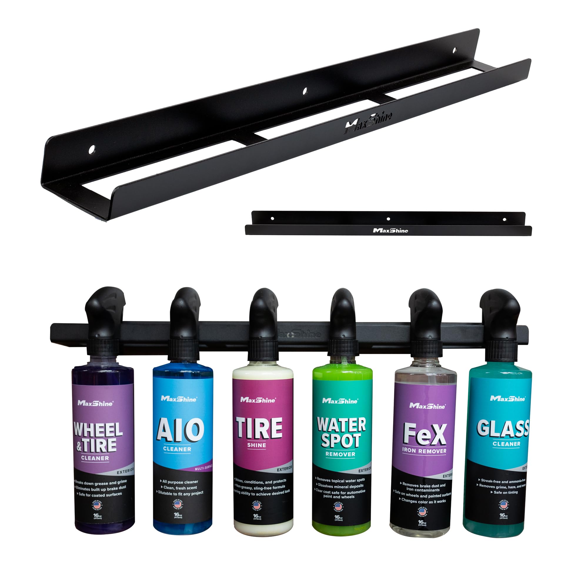 Universal Trigger Bottle Holder H03D (Black Metal) | Wall-Mount Organizer Holds 6 Spray Bottles | Lightweight & Durable Rack for Garage Storage, Car Wash, Auto Detailing & Cleaning Supplies