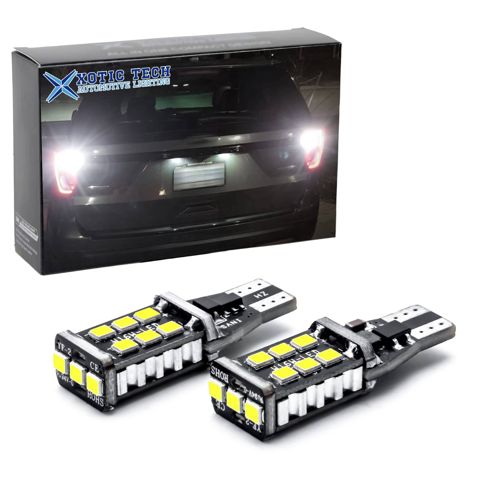 Xotic Tech 906 912 920 921 T15 LED Replacement Bulbs Truck 3rd Third Brake Cargo Lamp Error Free Light, 15-SMD Xenon White