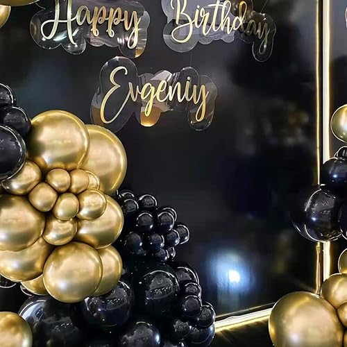 Miniatura 6 de Kit de arco de guirnalda de globos negros y dorados total de 142 piezas de 18 pulgadas 12 pulgadas 10 pulgadas 5 pulgadas juego de globos de látex