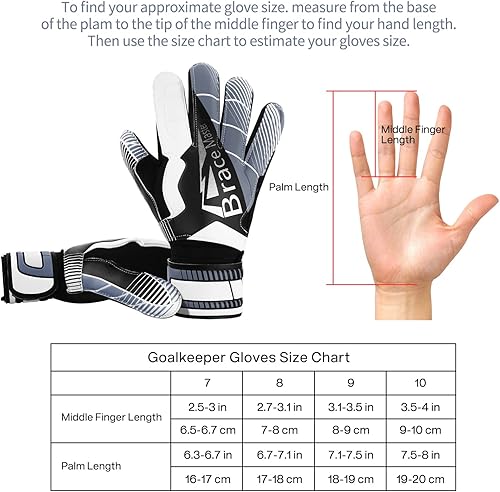 Miniatura 5 de Brace Master Guantes de portero para jóvenes y adultos guantes de portero para niños con soporte para los dedos guantes de fútbol para hombres y