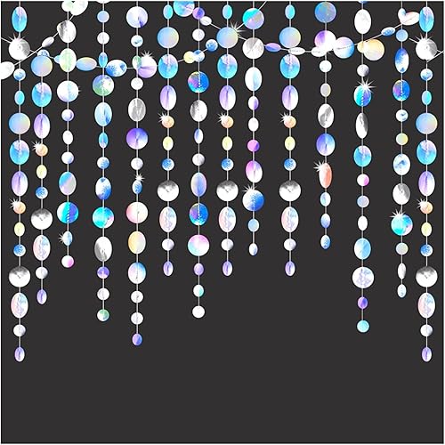 Guirnalda de oropel circular de 52 pies, suministros de fiesta iridiscentes, serpentina holográfica para niñas, sirena, cumpleaños, baby shower,