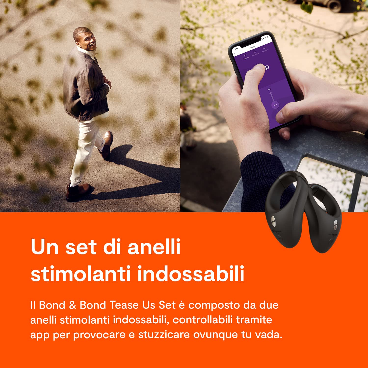 We-Vibe Tease Us Set Bond & Bond - Set di Anelli Vibranti Indossabili - Stimolante Fallico - Sistema a Rilascio Veloce - Estendibile 35-42mm - 10+ Modi di Vibrazione - Sex Toys Uomo e Coppie