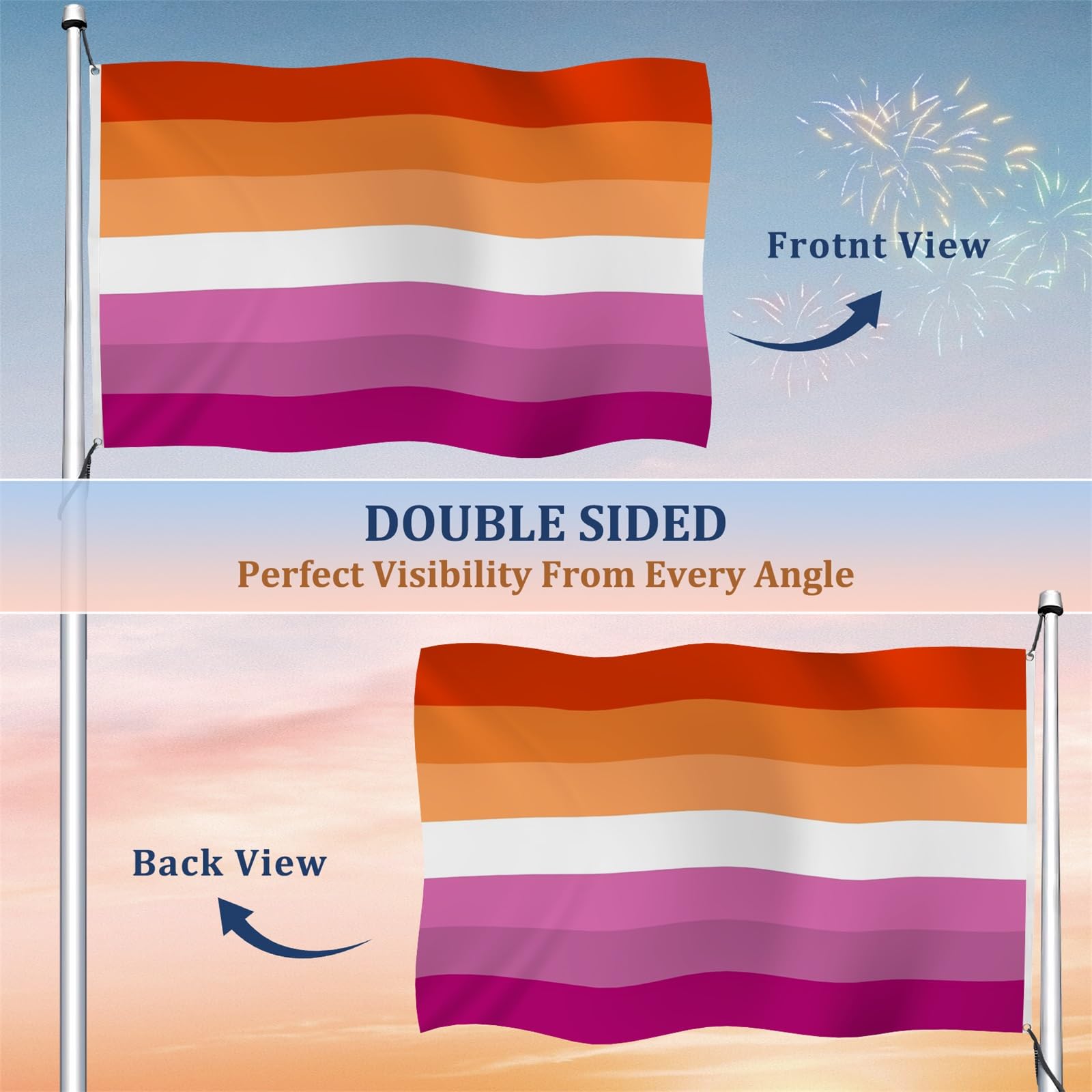 Aoihrraan Regenbogenflagge 150x250cm Doppelseitige Homosexuell Stolz Lesbisch 7 Farbe Streifen Fahnen Banner Für Draußen Feiern Veranda Dekor Fahnen Mit 2 Robusten Ösen Präzision Maschine Genäht