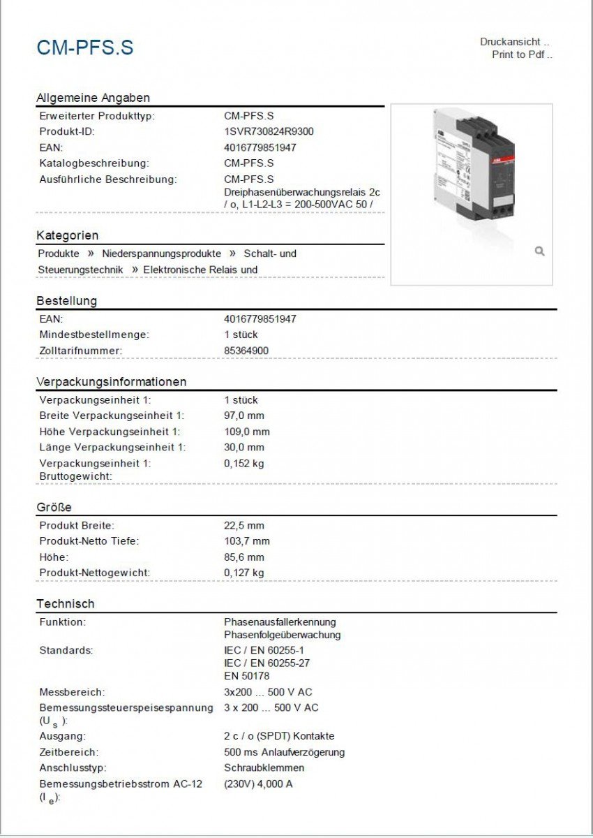 abb-entrelec cm-pfs. S – RELE Kontrolle trifasico cm-pfs. S 2 mit C Schraube