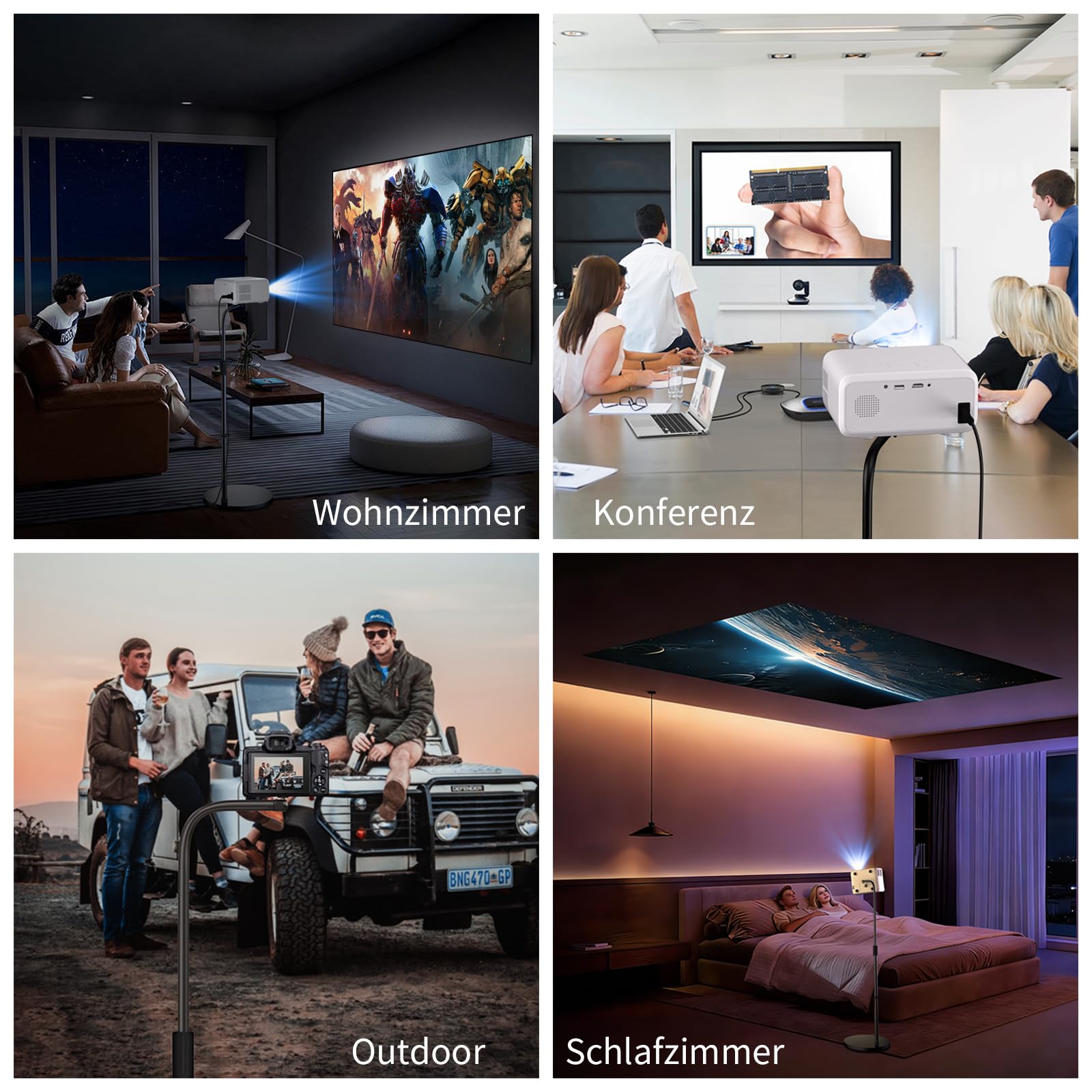 VISULAPEX 360°Beamer Ständer, L-Form Versteckter Beamer Halterung 80cm -145cm Höhenverstellbar, Tragkraft bis zu 10kg Mini Projektor Bodenhalterung Kompatibel mit Kameras, Handyhalterungen Webcams