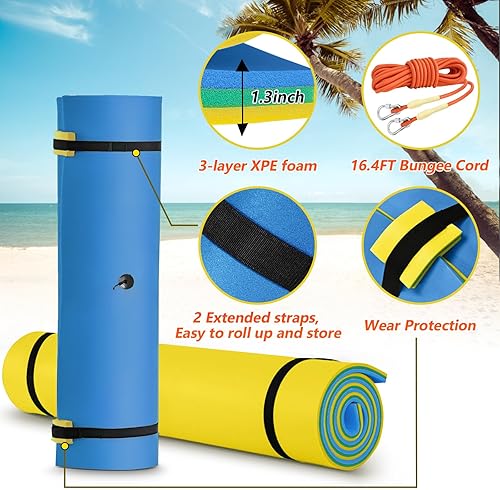 Miniatura 4 de CTSC Lily Pad - Tapete flotante para agua, 9 x 4 pies, tapete flotante para lago, 3 capas de espuma XPE resistente al desgarro con una correa