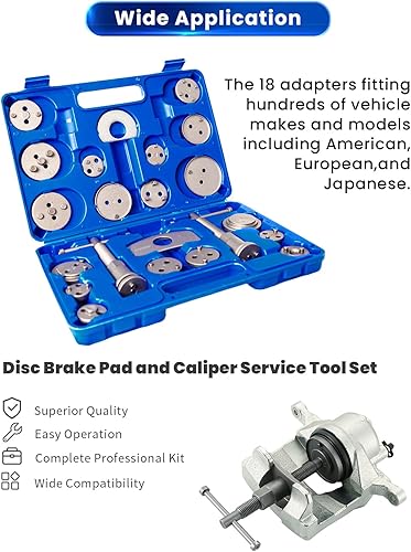 Miniatura 6 de ATPEAM Herramienta de compresión de pinza de freno de 24 piezas, kit de compresor de pinza de servicio pesado, herramienta de extensión de freno Azul