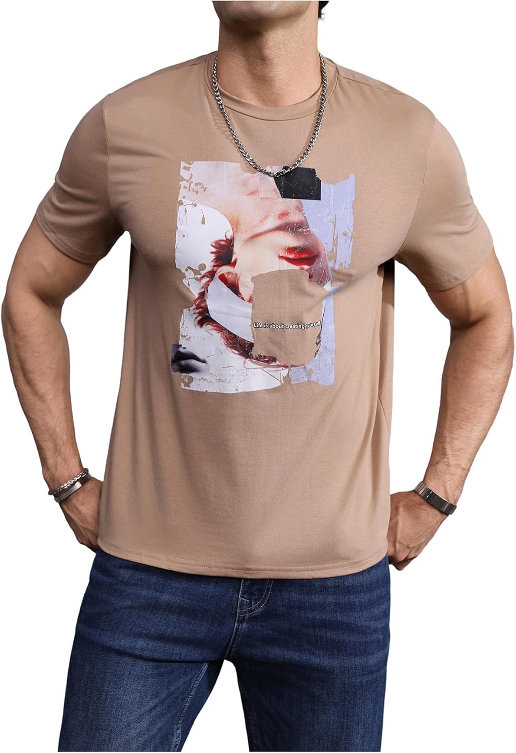 SOLY HUX Men's Graphic Tees Figure Letter Print Short Sleeve Designer T Shirt Summer Tee Tops