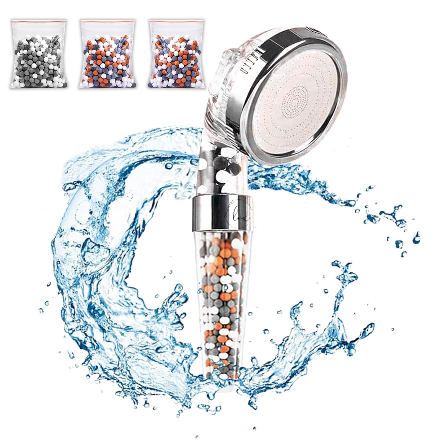 Showerhead Filter for Hair Loss, 8'' – Transparent Ionic Shower Head with Minerals & Jet – Water Saving 3-Spray Mode Purifies Water, Removes Chlorine – Make Softer, Soother Hair & Skin