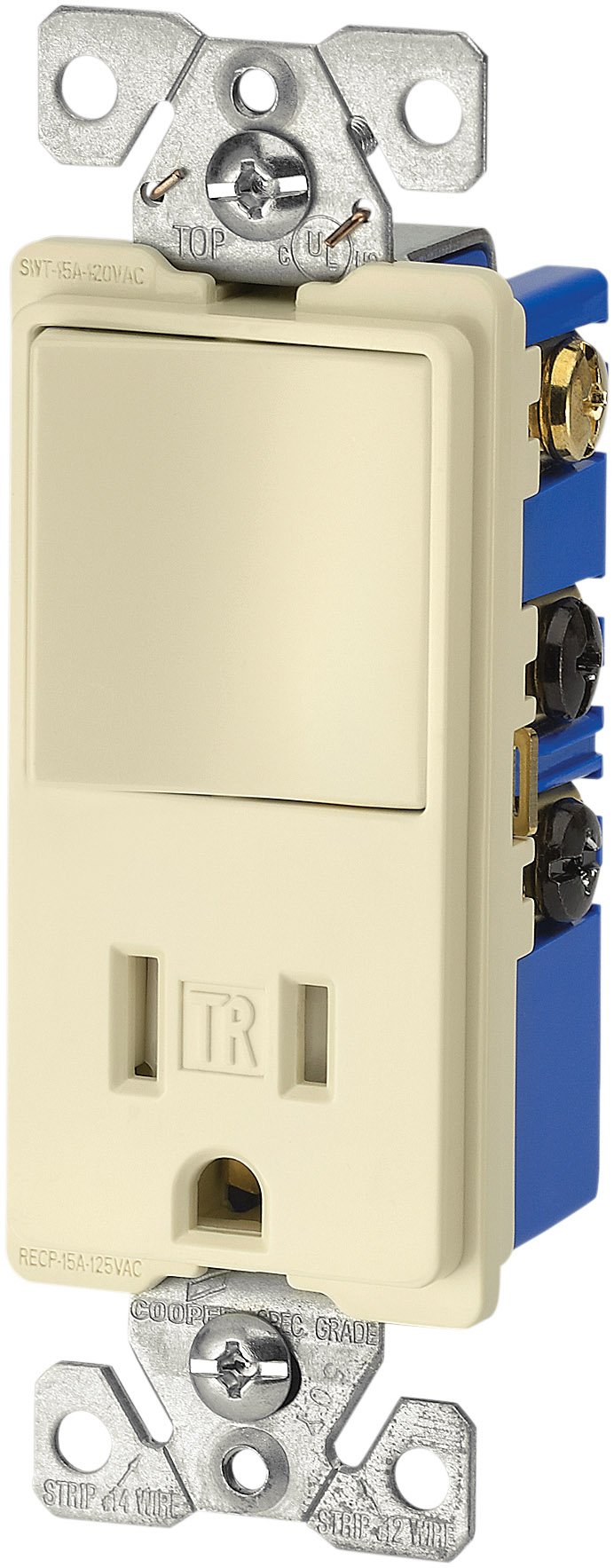 Eaton TR7730A 15-Amp 3-Wire TR Receptacle 120-Volt Decorator Combination Single-Pole Switch with 2-Pole, Almond