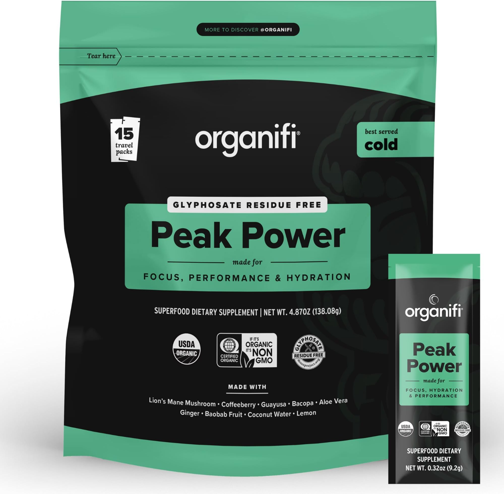 Peak Power, Pre Workout Powder to Support Hydration, with Lion's Mane and Guayusa