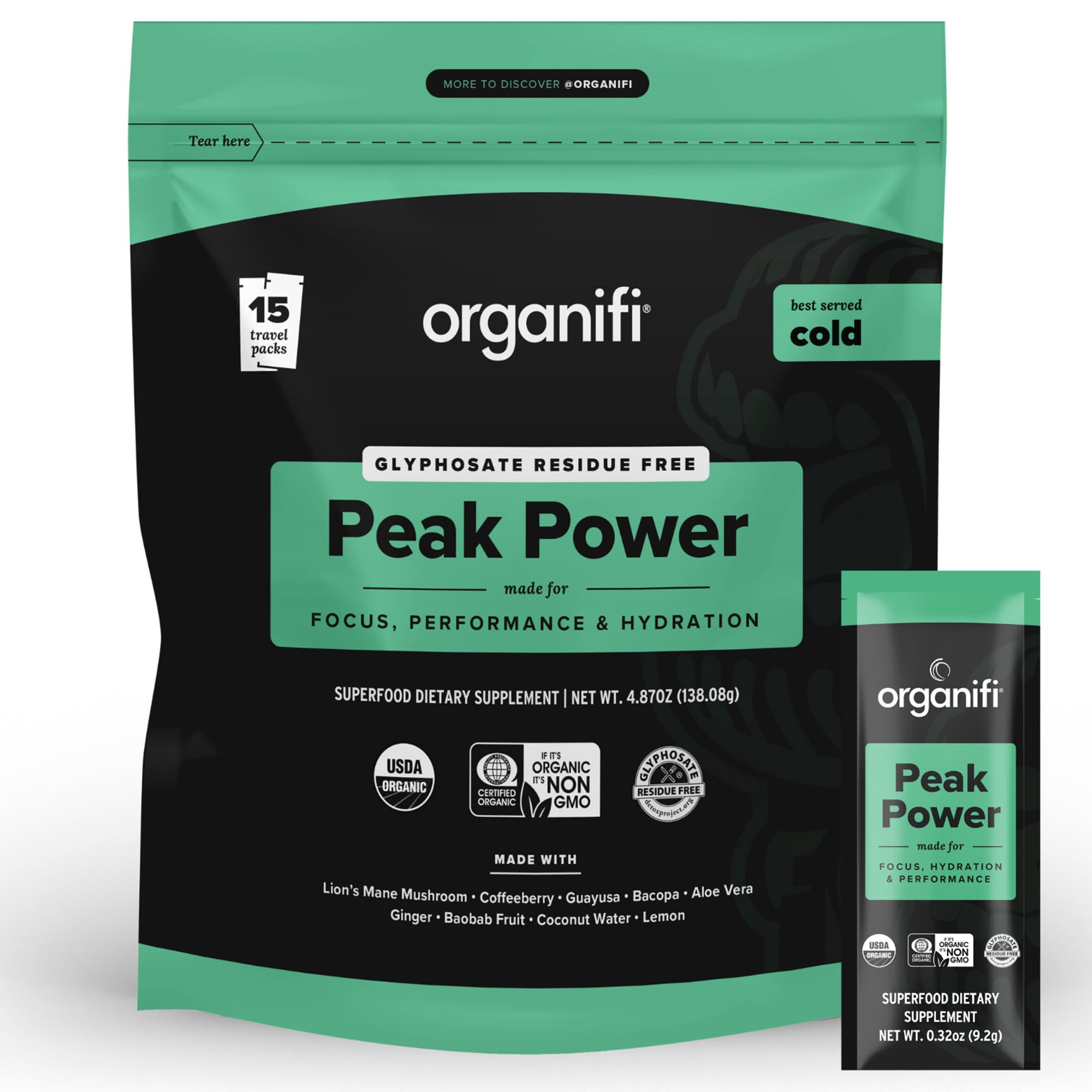 Peak Power, Pre Workout Powder to Support Hydration, with Lion's Mane and Guayusa