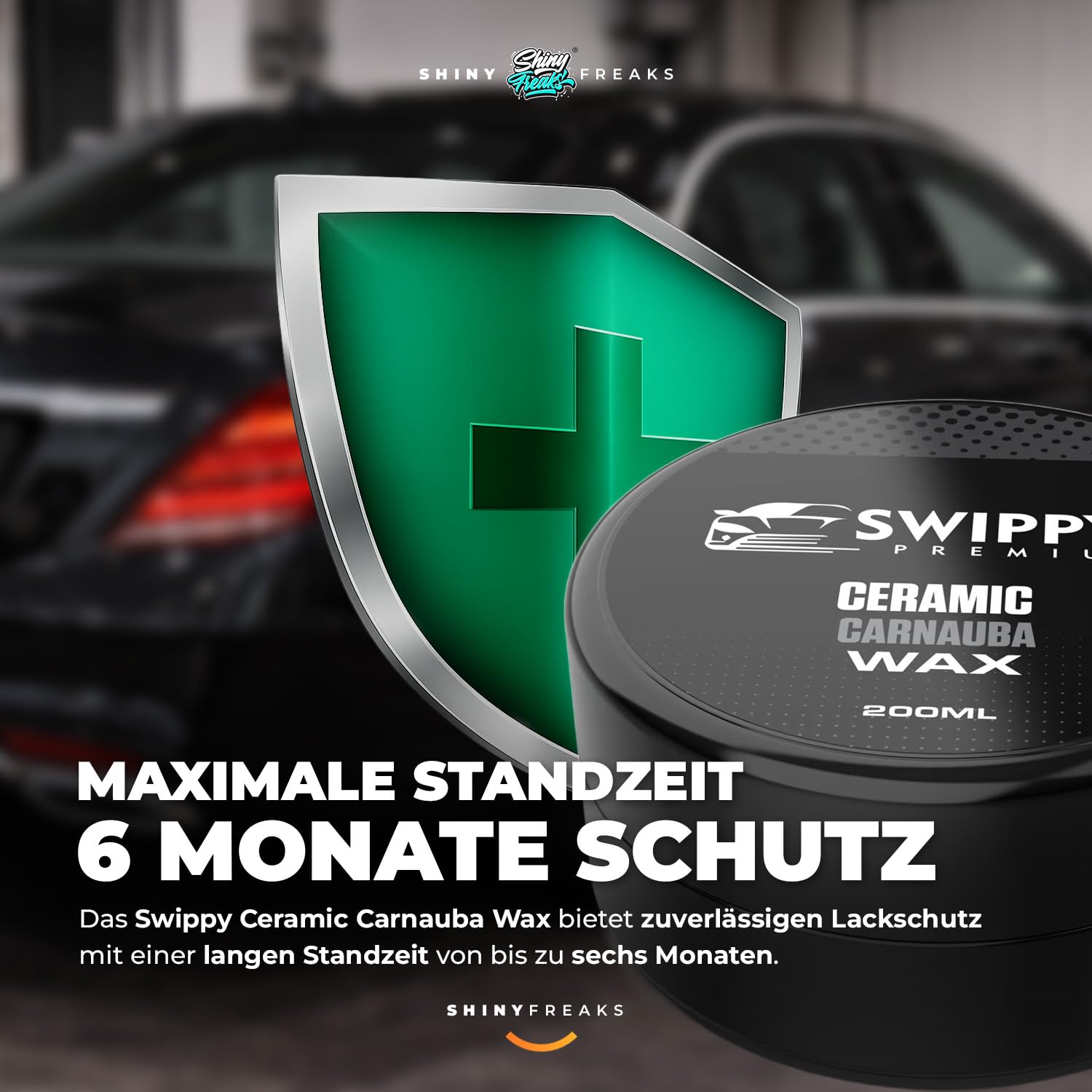 Swippy Ceramic Carnauba Wax (200ml) Premium Autowachs + Shiny Freaks Mikrofasertuch | Lackversiegelung mit extremem Abperleffekt - Keramikersiegelung Auto für starken Lackschutz & Glanz | 2-teilig