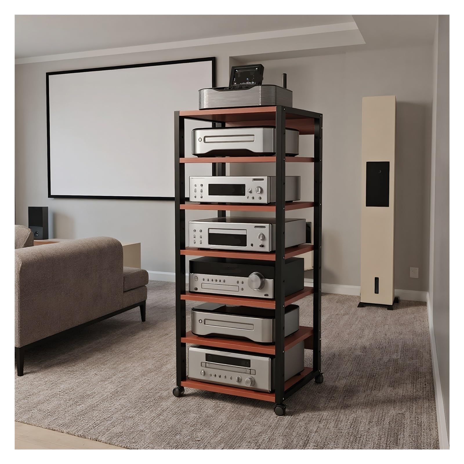 Meuble Hi-Fi 7 niveaux marron idéal pour le salon ou le bureau moderne
