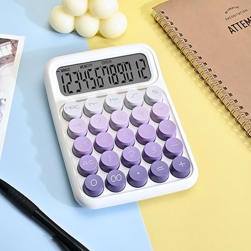 Miniatura 4 de Calculadora mecánica de escritorio, lindas calculadoras de botones grandes con pantalla LCD grande de 12 dígitos, accesorios de escritorio, para