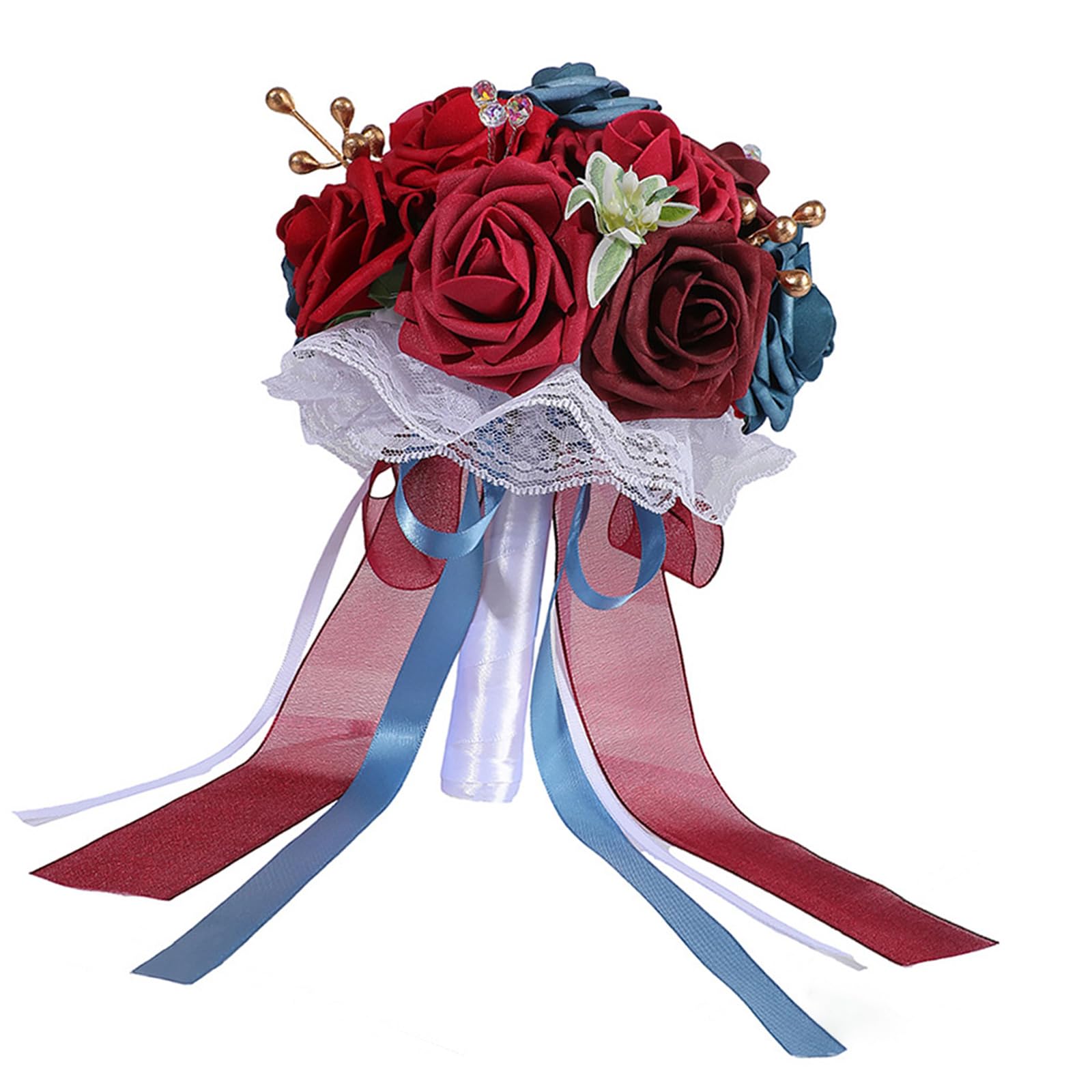 Geavonyg Realistic Silk Flower Bridal Bouquet Flower Arrangement Artificial Rose for Wedding Photography and Ceremony Bridal Arrangement Artificial Flowers