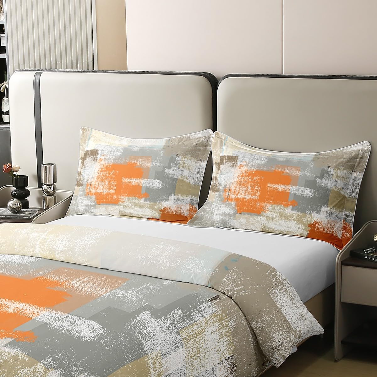 Orange Coton Housse de Couette 240x260 Gris Brun Foncé Ensemble de Literiepeinture À l'huile Moderne Housse de Couette Confortablegraffiti Aquarelle Art Literie Set avec 2 Taies d'oreiller