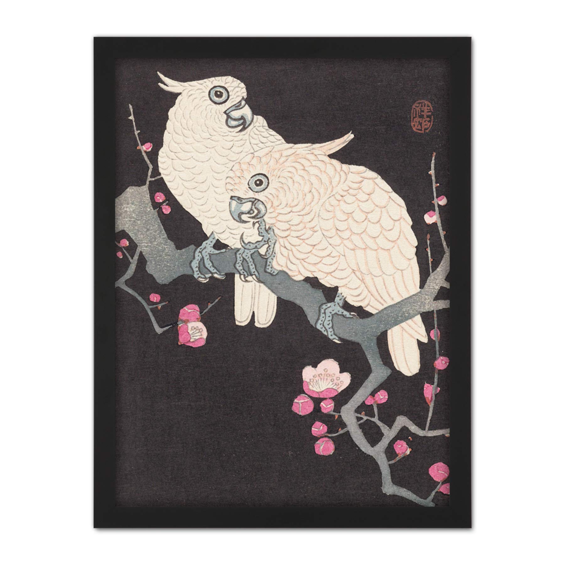 Artery8 Ohara Koson Two Cockatoo And Plum Blossom Painting Artwork Framed Wall Art Print 18X24 Inch
