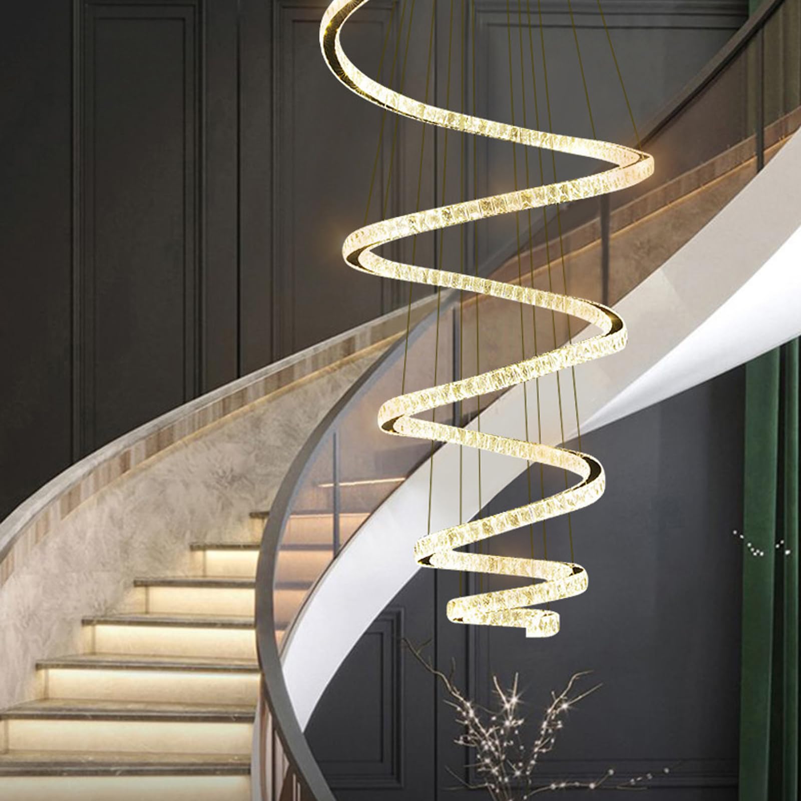 KXEcoLife Crystal Chandelier Modern LED Pendant Light Circles Ceiling Fixture Stainless Steel for Living Room Dining Table Bedroom Bathroom Staircase