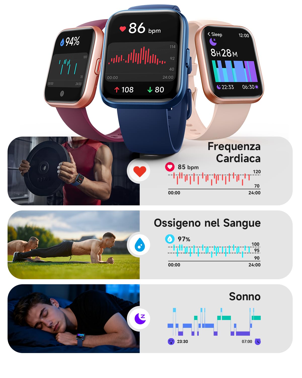 Smartwatch Uomo Donna, 1.8" AMOLED Smart Watch con Chiamate, Alexa Integrato, 100 Sportive, Orologio Smartwatch con Cardiofrequenzimetro/Sonno/SpO2/Contapassi, Impermeabile IP68 per Android iOS