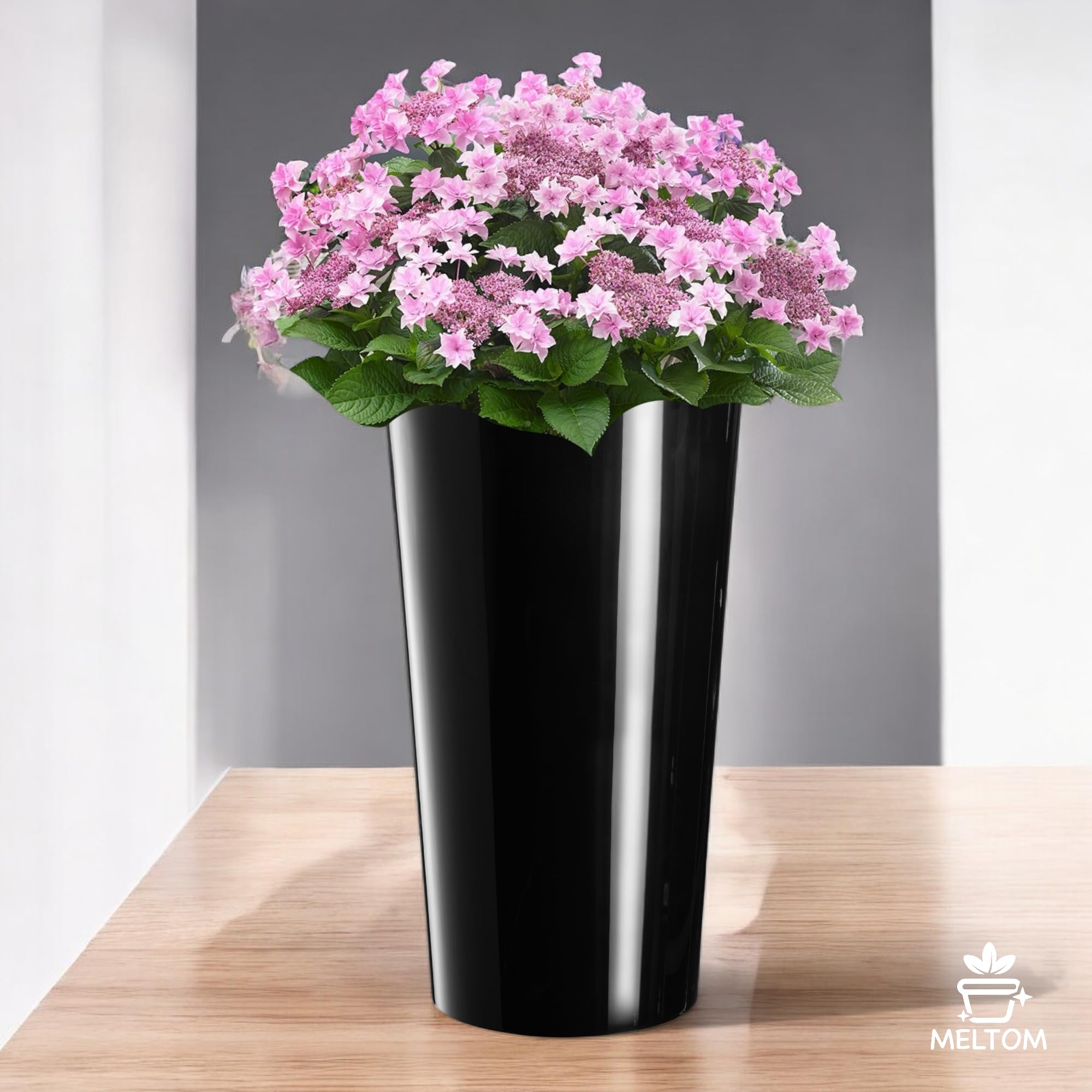 MELTOM Blumenkübel Rund Hochglanz Schwarz XXL 40 x 75 cm