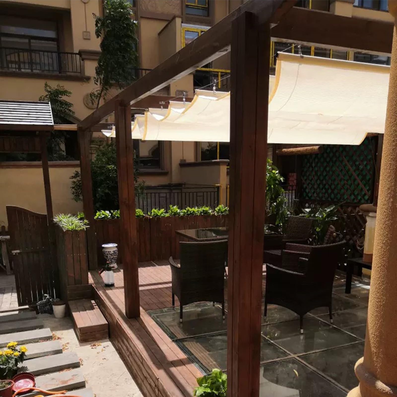 Malla Sombreo Extensible,Vela de Sombra Cubierta de Sombra Extensible,Cubierta de Sombra para pérgola,Retractable Ola Sombra Cubrir,Colgar Forma De U Toldo De Olas (Size : W2*L3m/W6.56*L9.84ft)