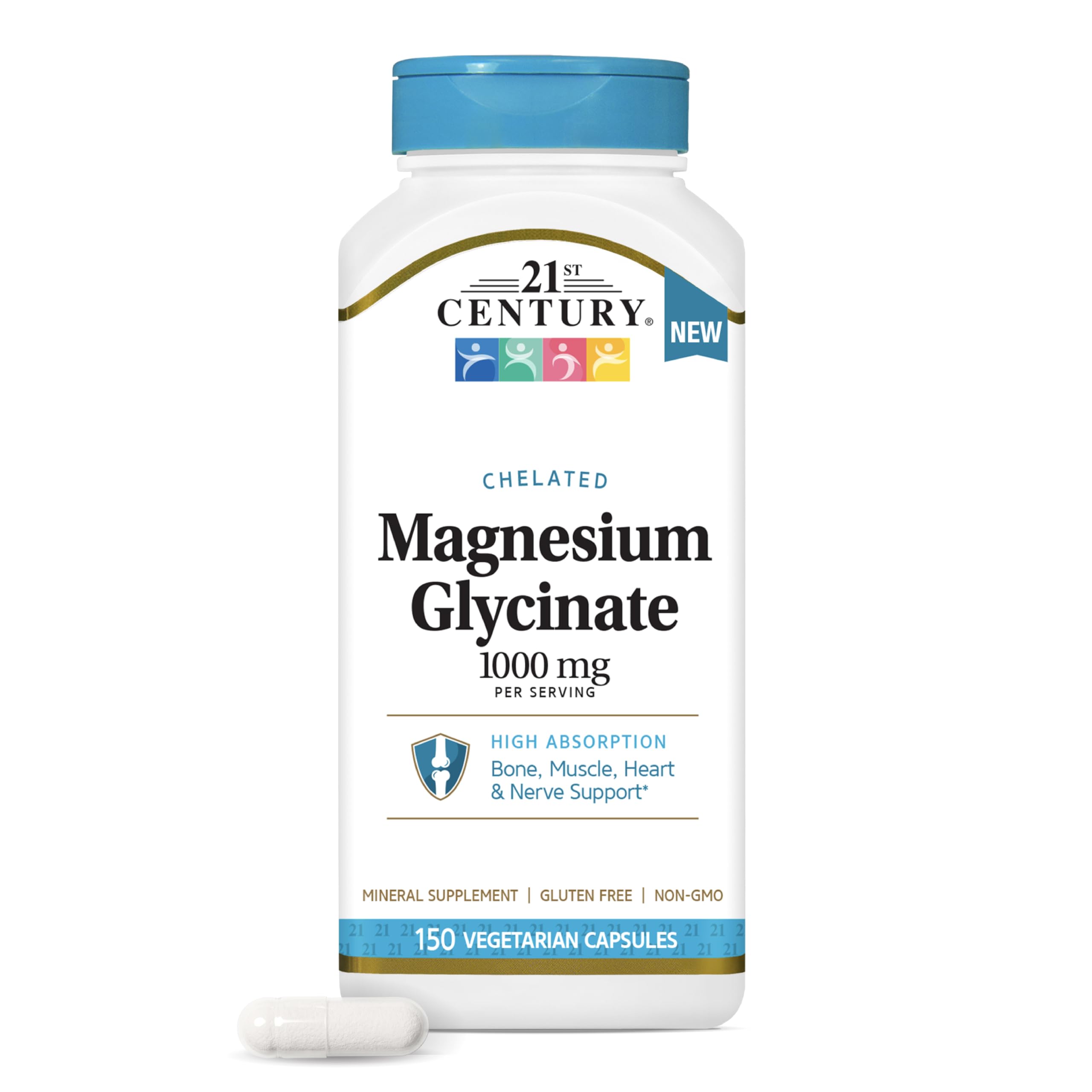 21st Century Magnesium Glycinate 1000mg, 150 Veg Caps, Sleep, Calm & Muscle