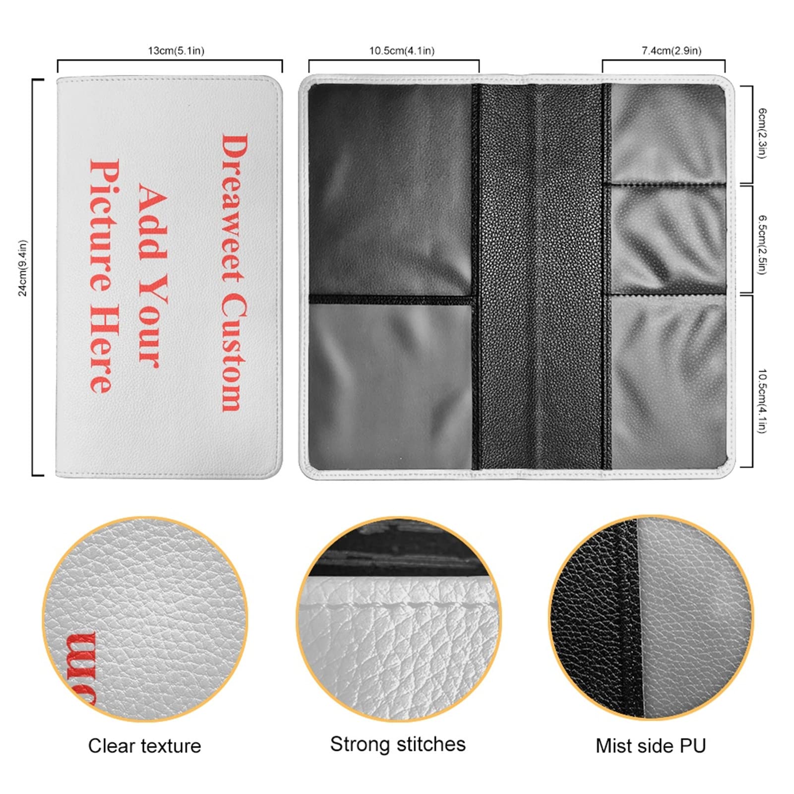 Dreaweet Customize Design PU Leather Car Registration and Insurance Holder, Driver License Organizer Glove Box Car Organizer Car Accessories for Women Men