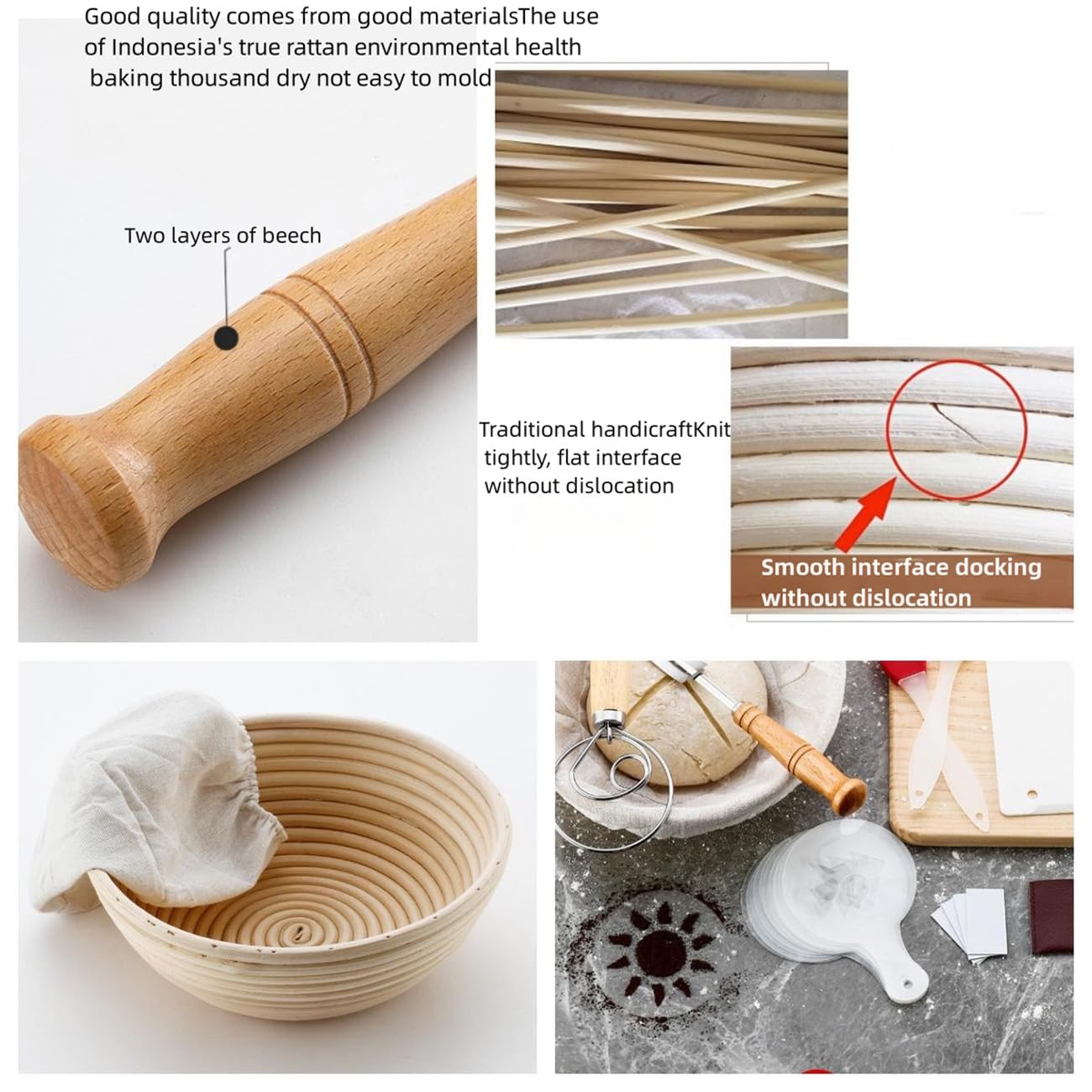 Zestaw 2 okrągłych koszy do pieczenia chleba 2 25 cm i 23 cm, naturalny rattan, idealny do pieczenia chleba drożdżowego, prezenty dla piekarzy, zestawy do pieczenia chleba