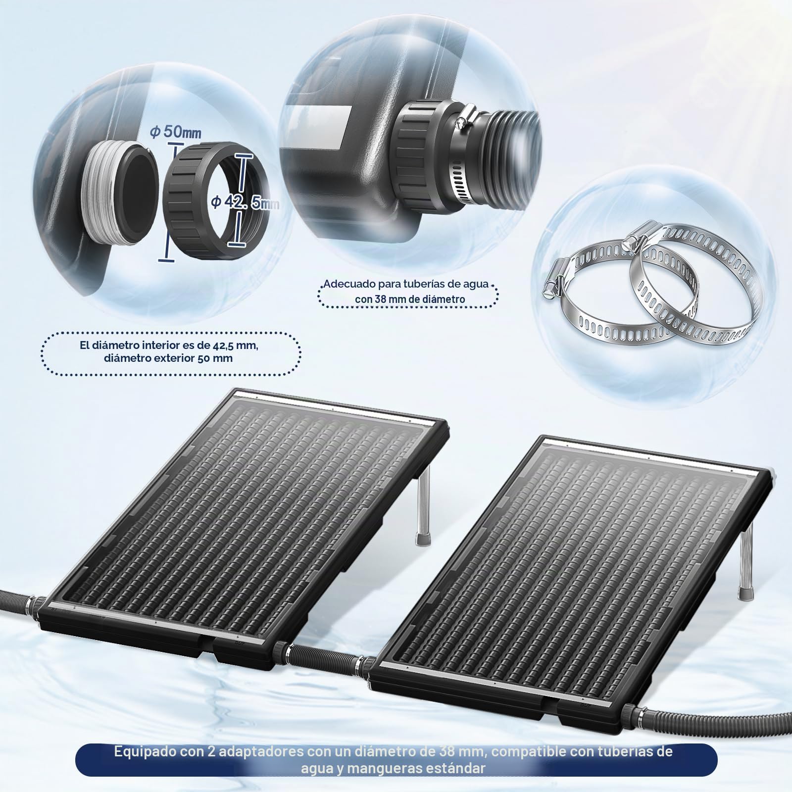 LZQ Calefacción solar para piscina, panel solar, color negro, 15 l, capacidad de agua, para piscina, jardín, ducha, agua caliente