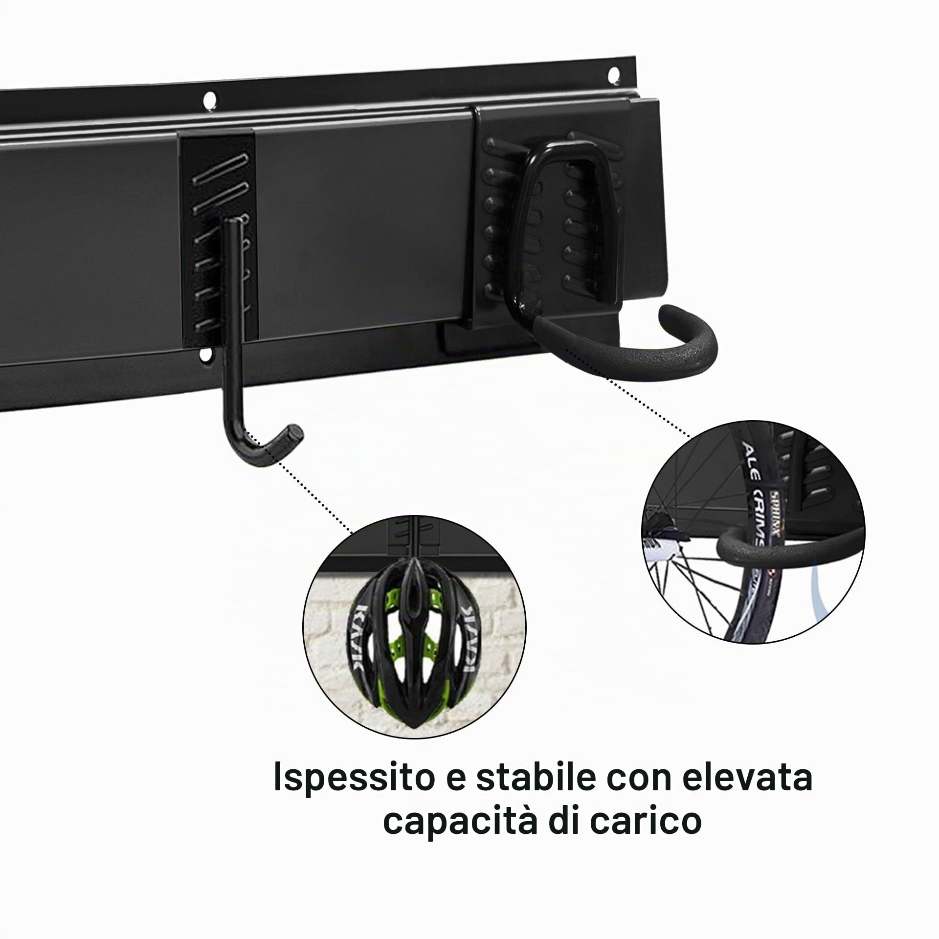 Mimoke Supporto da parete per bicicletta verticale, regolabile, per bicicletta elettrica, mountain bike e bici da strada, supporto da parete per biciclette e ganci per casco (per 6 biciclette)