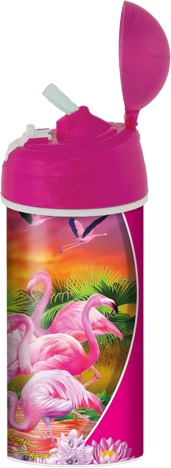 3D LiveLife Drinking Bottle - Flamingo Lingo from Deluxebase. 3D Lenticular Animal Water Bottle with Straw. 600ml Kids Drinks Bottle with Original Artwork from Renowned Artist, Michael Searle - Image 3