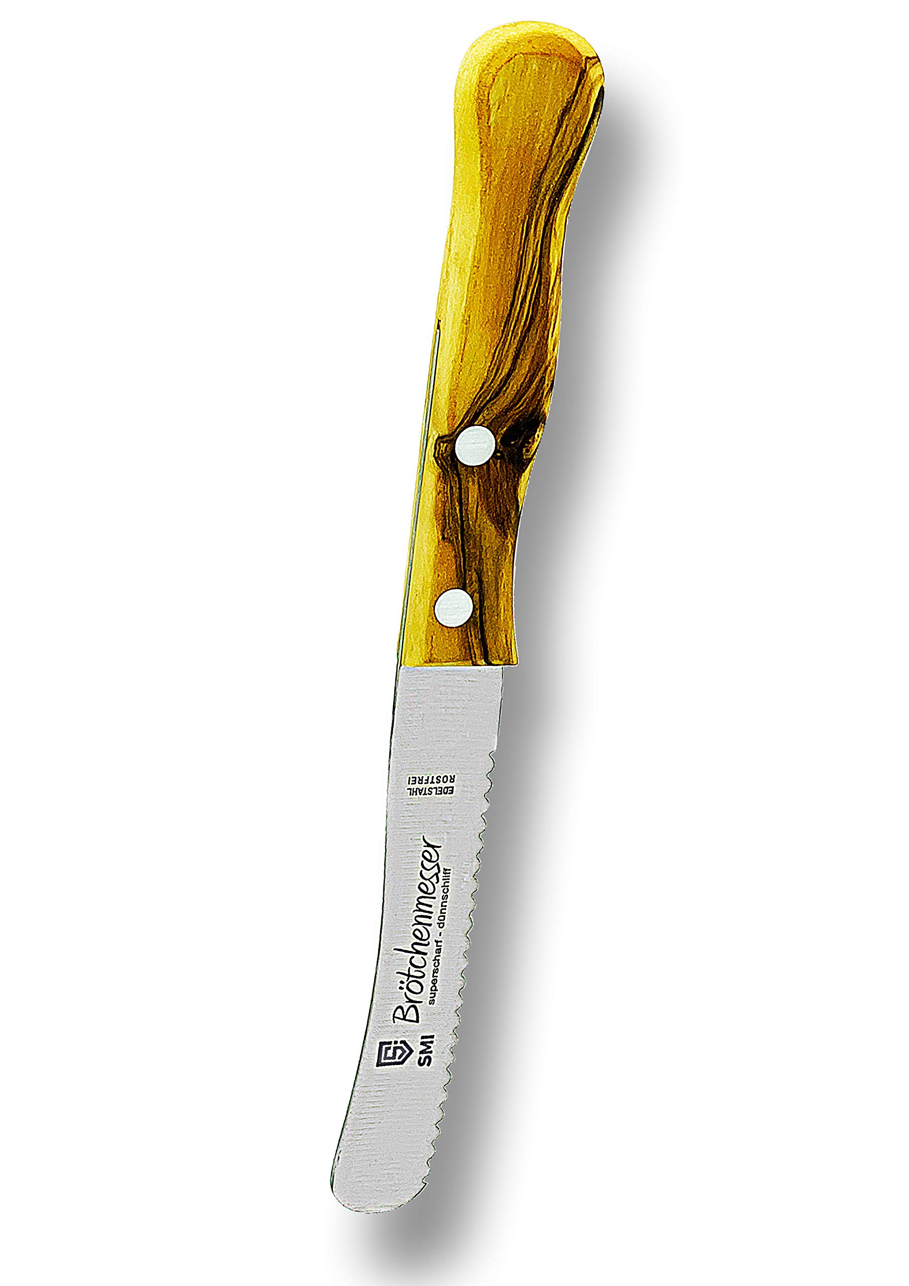 Coltello Da Pane E Burro SMI Con Lama Seghettata In Acciaio Inox E Manico In Legno D'Ulivo - Made In Germany, 22,5 Cm - 4