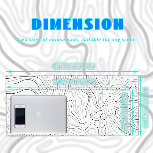 Miniatura 4 de Alfombrilla de escritorio, mapa de contorno topográfico blanco extendido, alfombrilla grande de 31.5 x 11.8 pulgadas para mouse pad grande con base