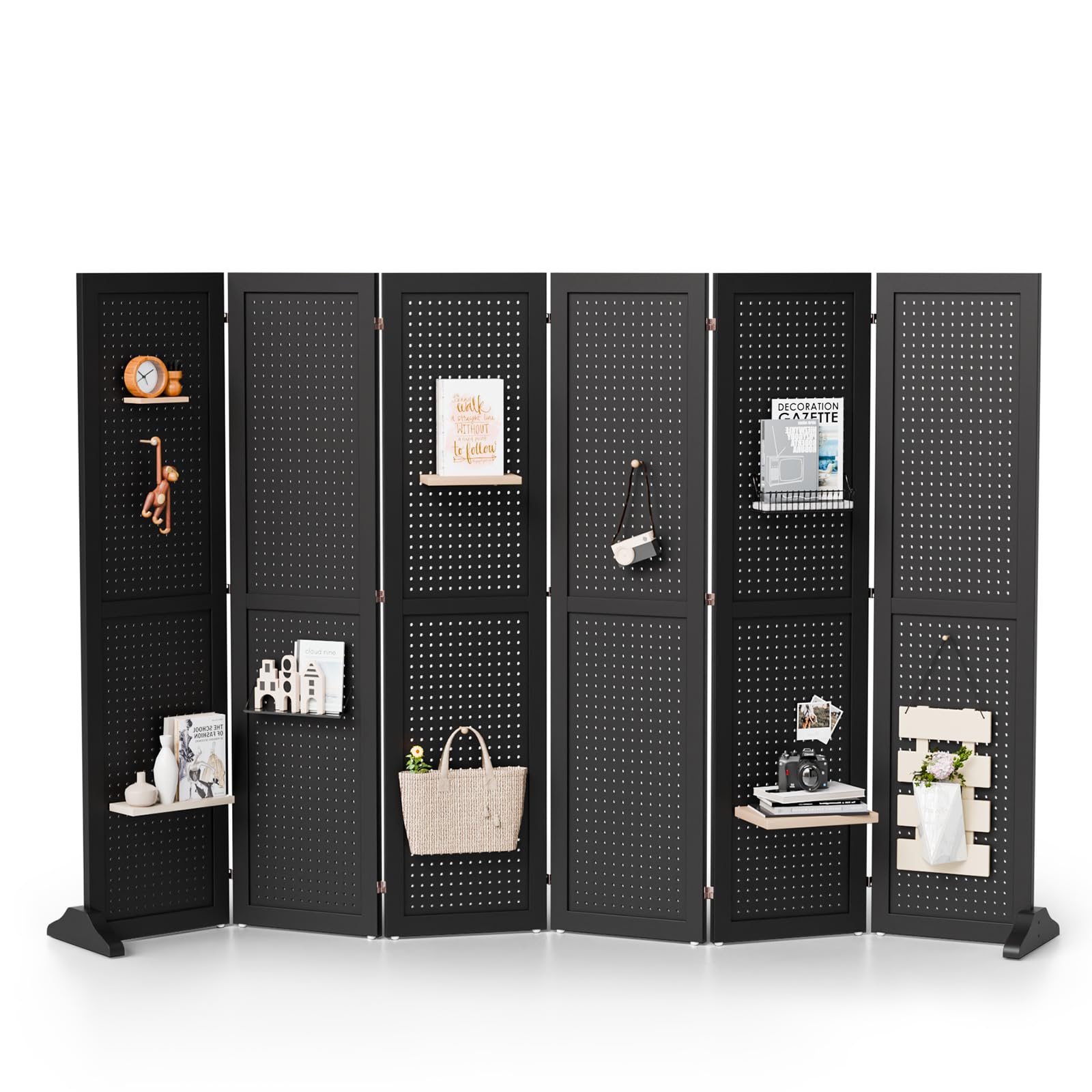 Bonnlo 4/6 Panel Pegboard Freestanding, 5 FT Portable Display Board Organizer for Craft Show Jewelry, Wooden Folding Privacy Screen Room Divider (