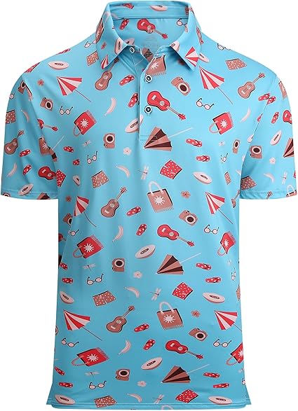 Alex Vando Mens Hawaiian Golf Shirt Moisture Wicking Digital Print Golf Shirts for Men
