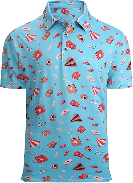 Alex Vando Mens Hawaiian Golf Shirt Moisture Wicking Digital Print Golf Shirts for Men