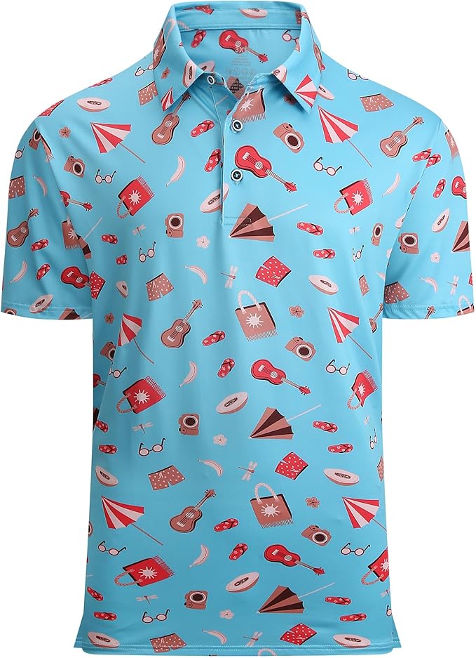 Alex Vando Mens Hawaiian Golf Shirt Moisture Wicking Digital Print Golf Shirts for Men