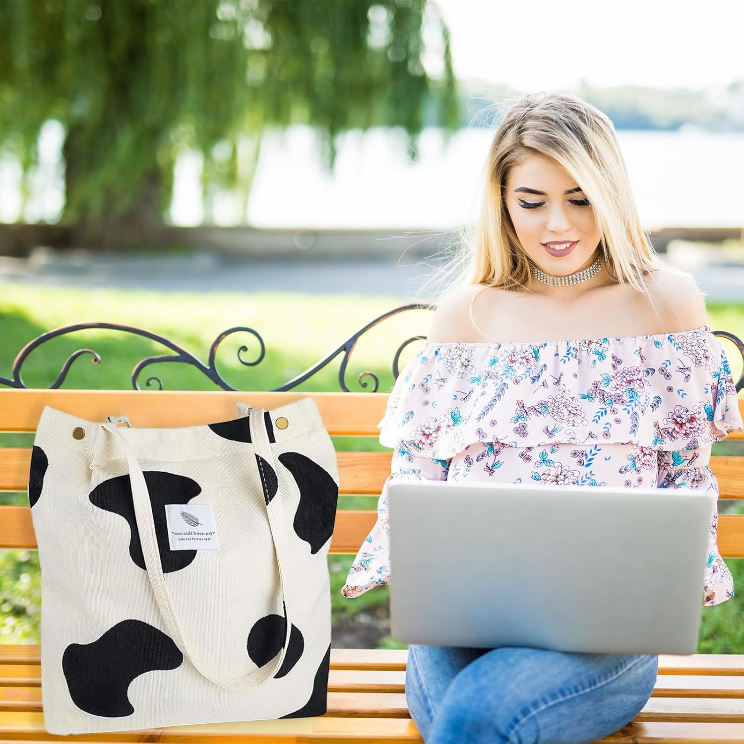 Canvas Tote Bag for Women, Large Capacity Corduroy Quilted Tote Bag with Inner Pockets, Durable Stylish ,Reusablee - Image 2