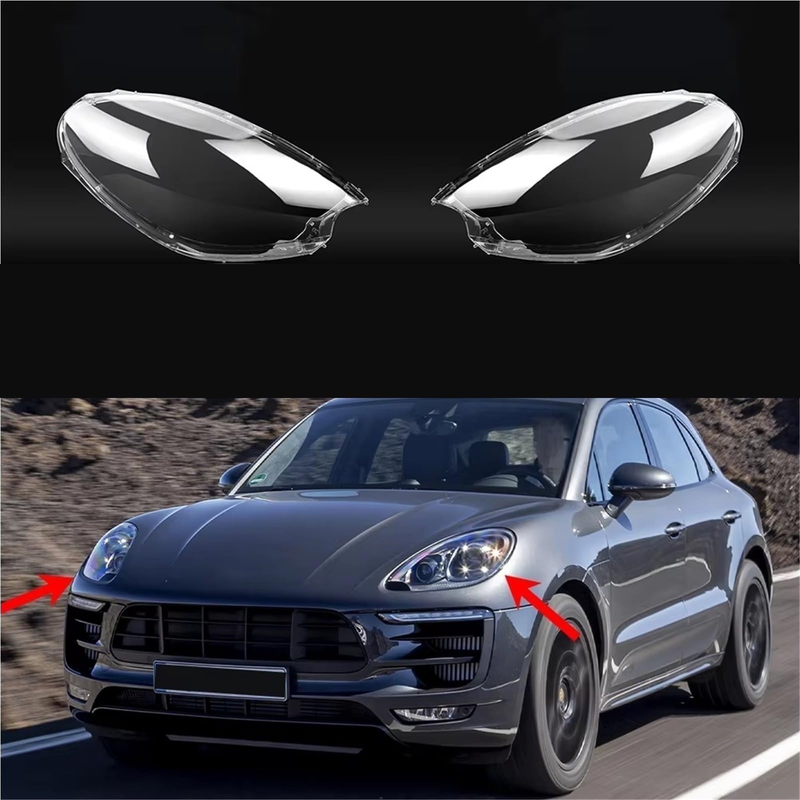 Lente Fari Caps Compatibile Con Porsche Per Macan 2014 2015 2016 2017 Coprifaro Trasparente Paralume Faro Paralume Lente(Left and Right)